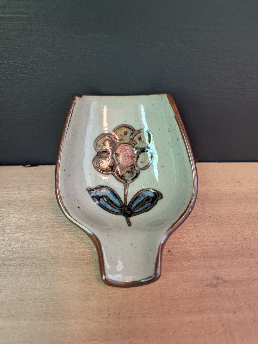 Vintage Stoneware Flower Spoon Rest
